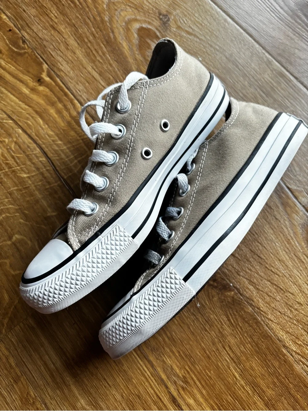 Converse Kids Beige Canvas Low Top Sneakers with White Accents